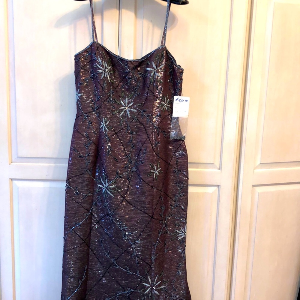 Beautiful Alyce Design Brown With Black Bead work Evening Gown Size 14